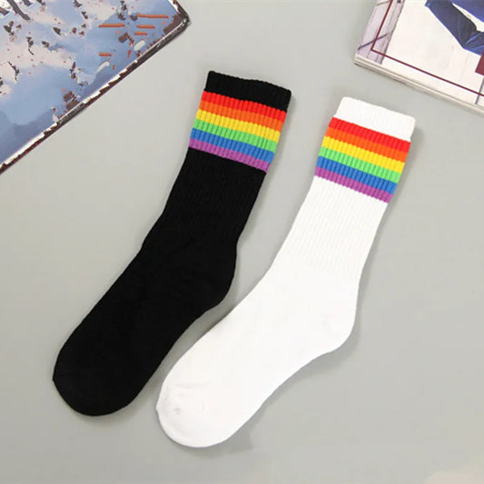 1 Pair Rainbow Stripe Cotton Socks LGBT Gay Les Proud Socks
