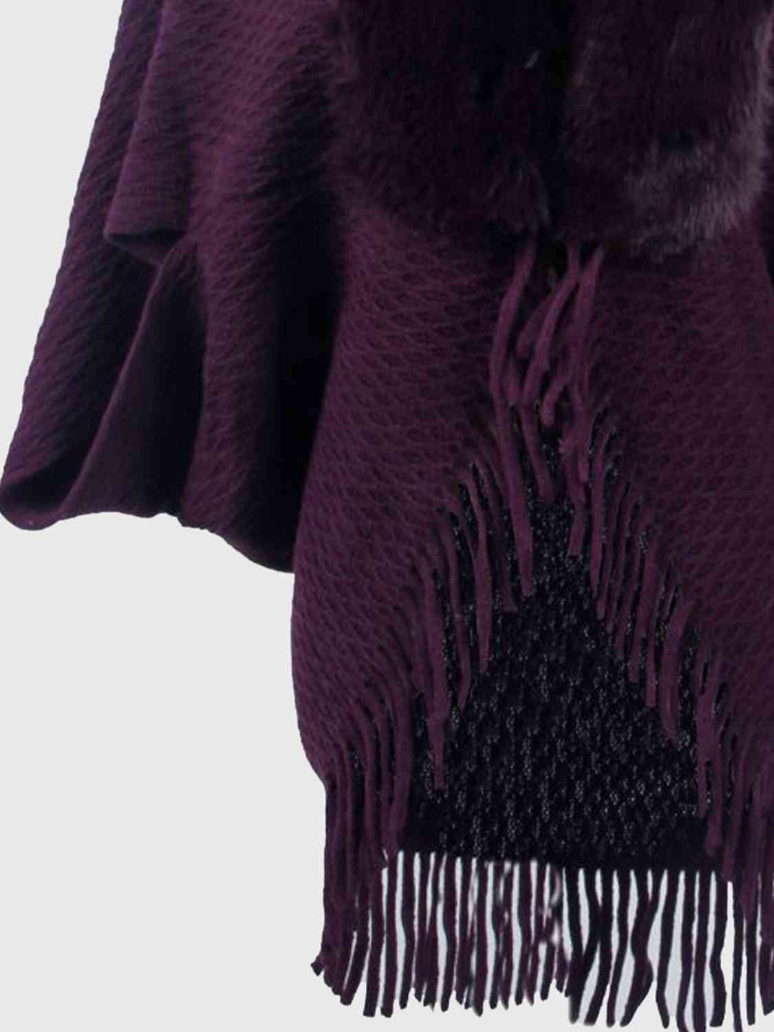 Open Front Faux Fur Trim Poncho