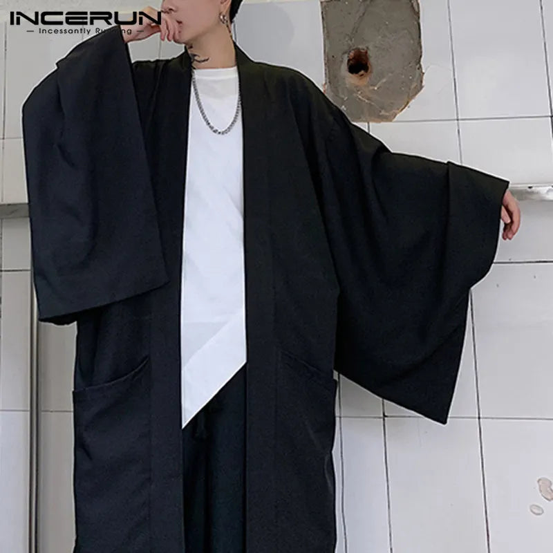 Men Cardigan Open Stitch Loose Long Sleeve Streetwear Trench