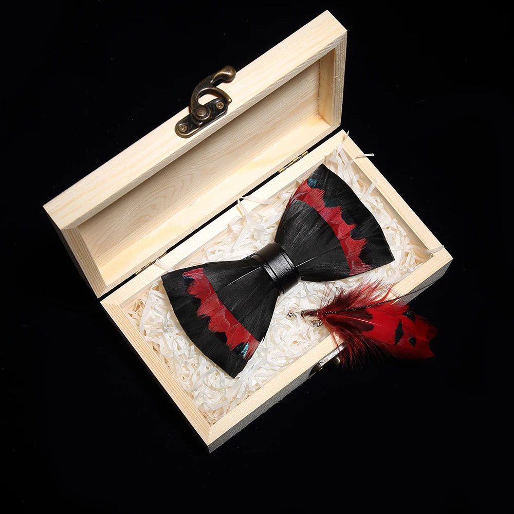 JEMYGINS original bow tie peacock feather bow tie brooch pine gift set