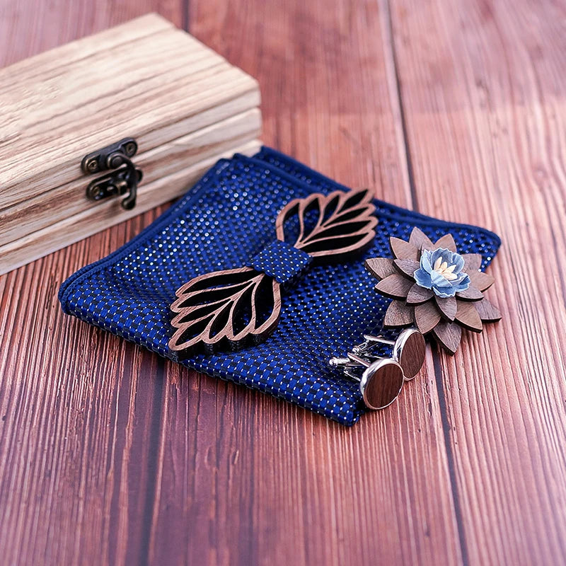 Romantic Hollow Wood Bow tie gift set
