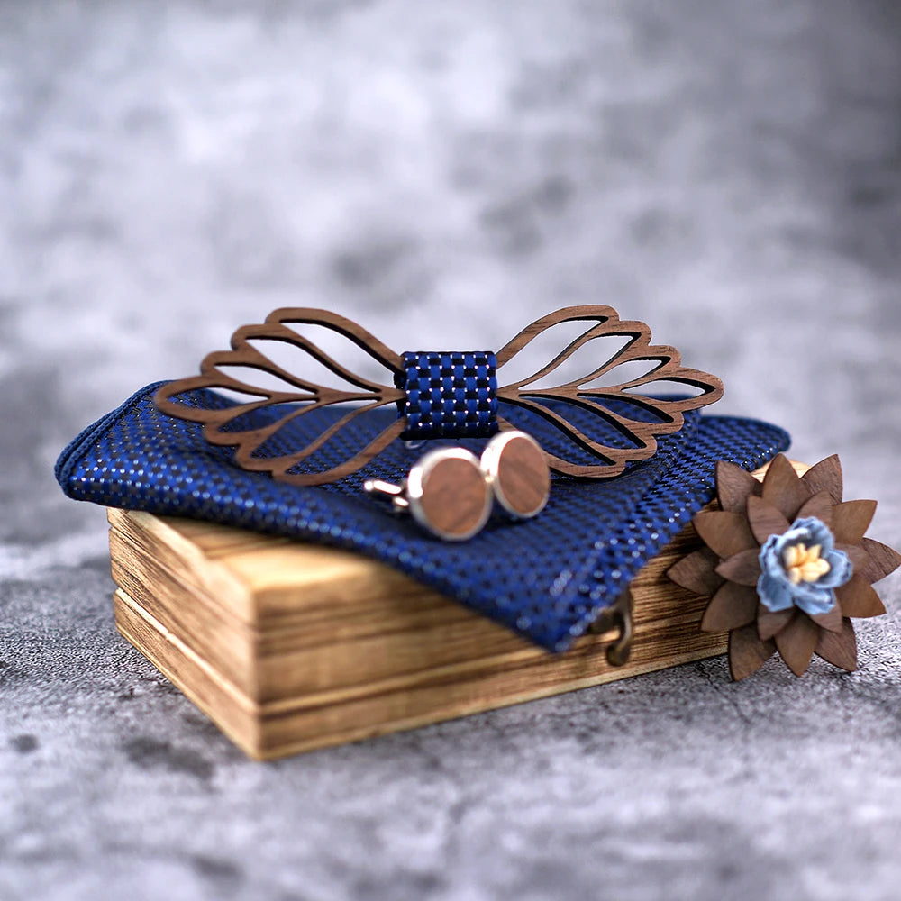 Romantic Hollow Wood Bow tie gift set