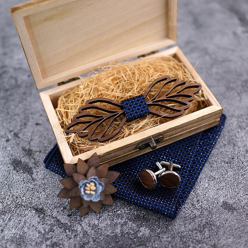Romantic Hollow Wood Bow tie gift set
