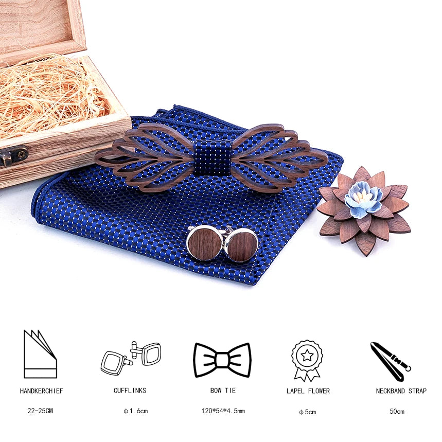 Romantic Hollow Wood Bow tie gift set
