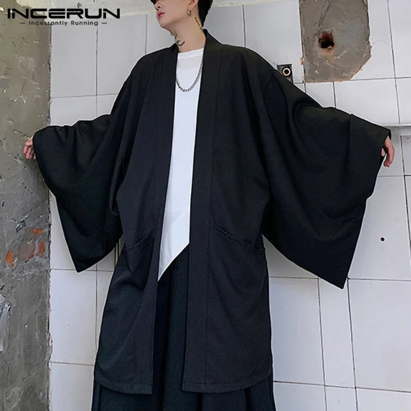 Men Cardigan Open Stitch Loose Long Sleeve Streetwear Trench
