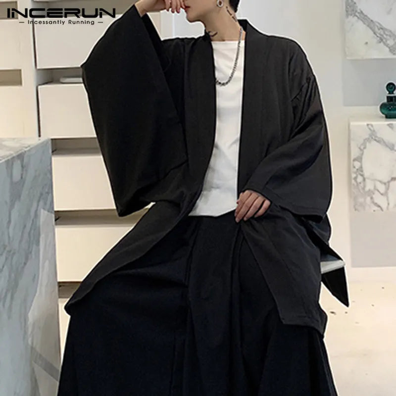 Men Cardigan Open Stitch Loose Long Sleeve Streetwear Trench