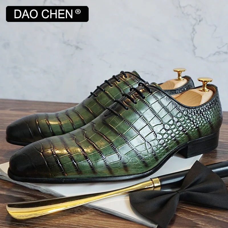 Leather Embossed Crocodile Men's Lace Up Dress Shoe