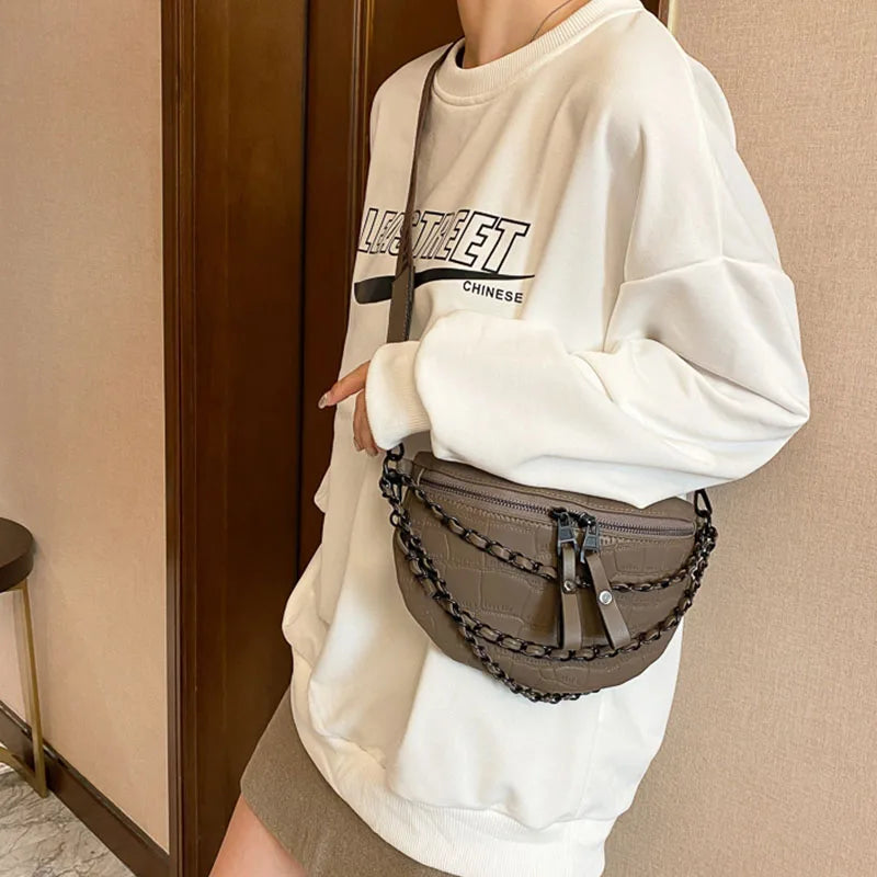 Croc embossed and chain Fanny pack