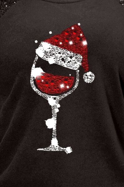 Plus Size Graphic Sequin Long Sleeve Round Neck LS Tee